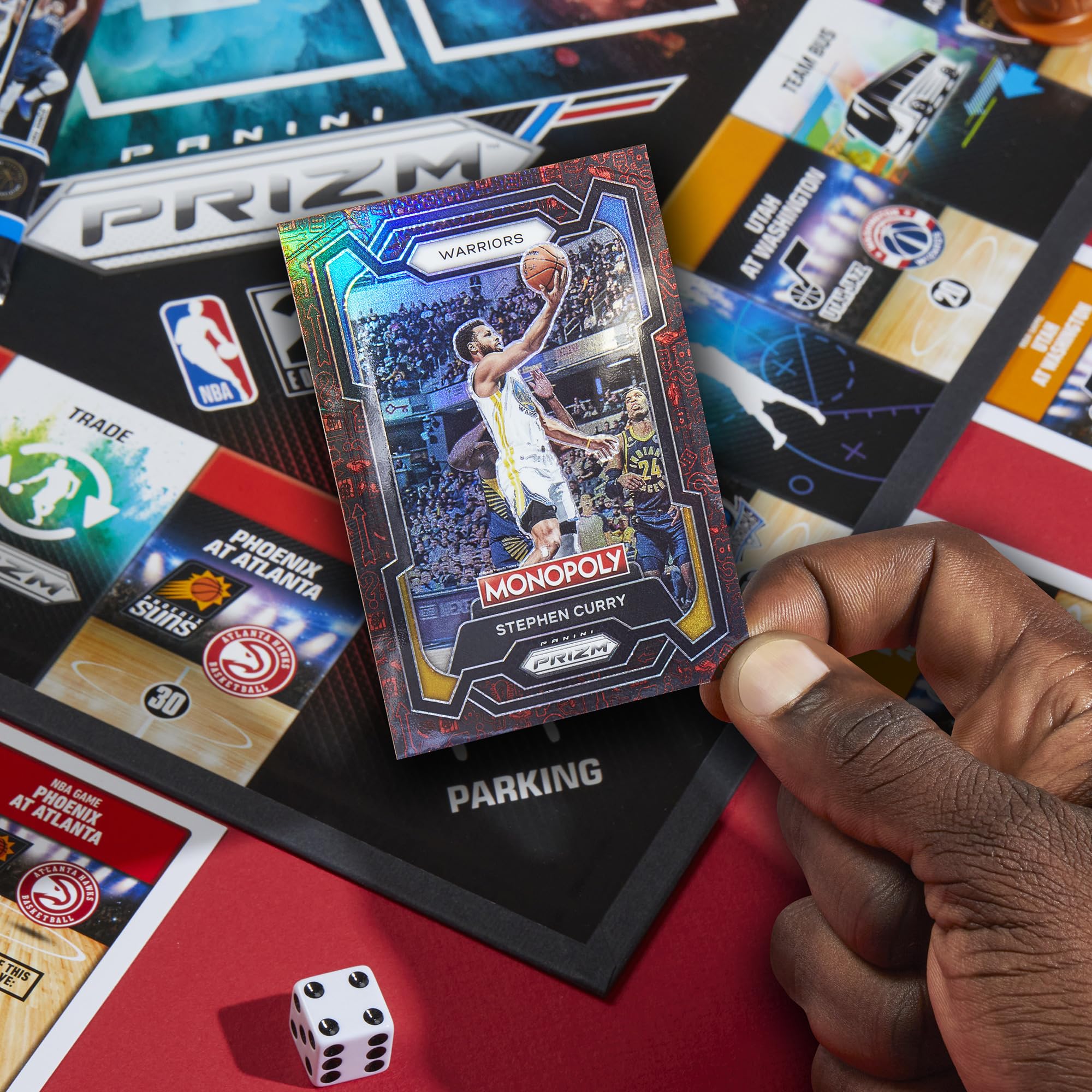 Monopoly Prizm NBA 2nd Edition draft scene showing player trading.