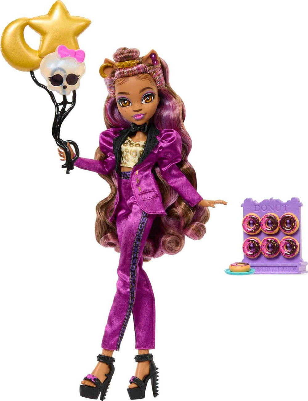 Monster High Clawdeen Wolf shimmery hair with top knot adds bold detail.