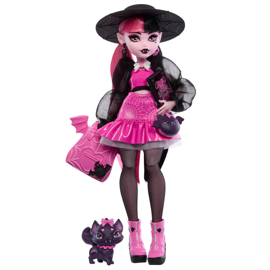 Monster High Draculaura doll with Count Fabulous backpack inspires imaginative play.