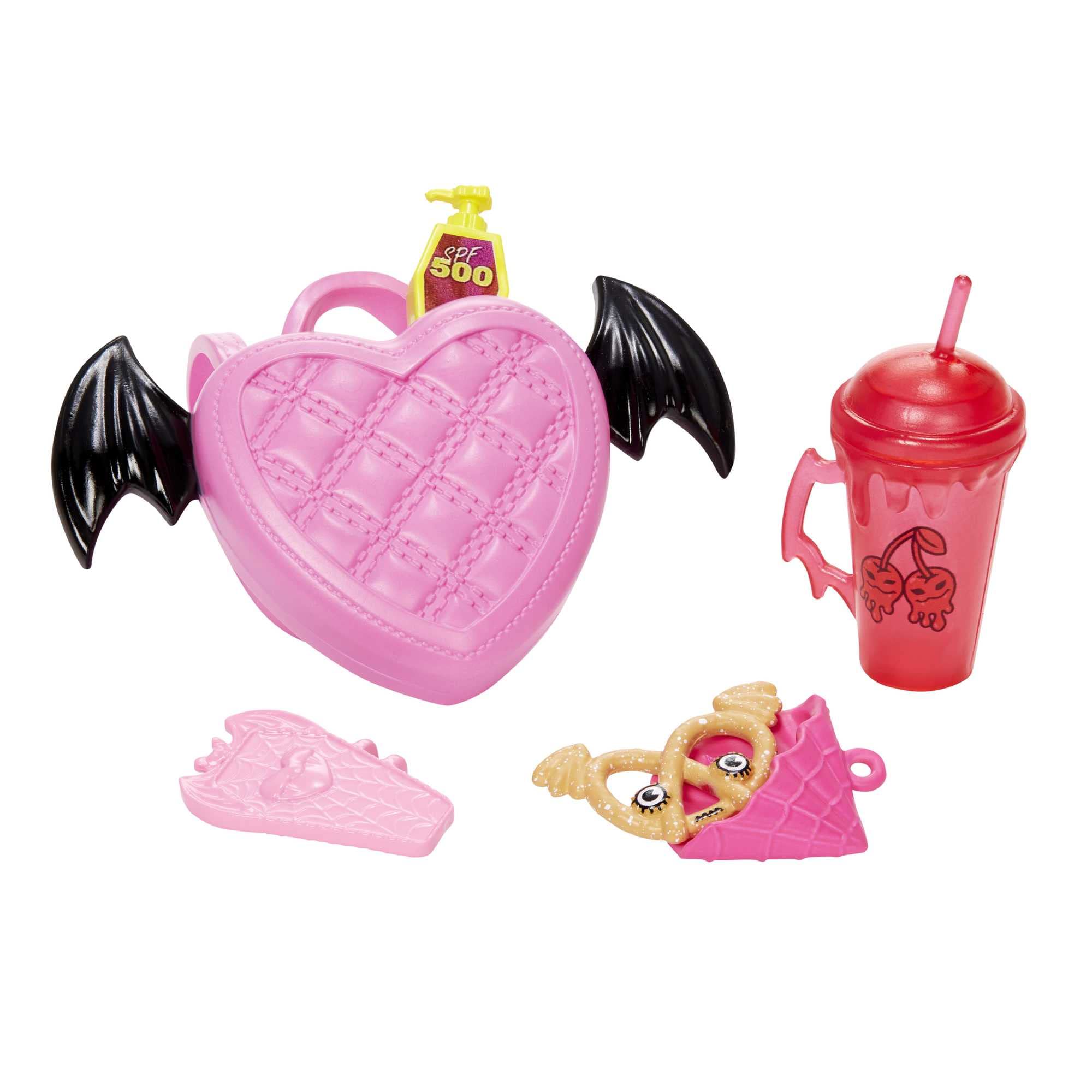 Monster High Draculaura sheer sleeves, stockings, and pink platforms enable dramatic poses.