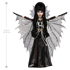 Monster High Elvira packaging inspired by Macabre Mobile adds collectible charm.