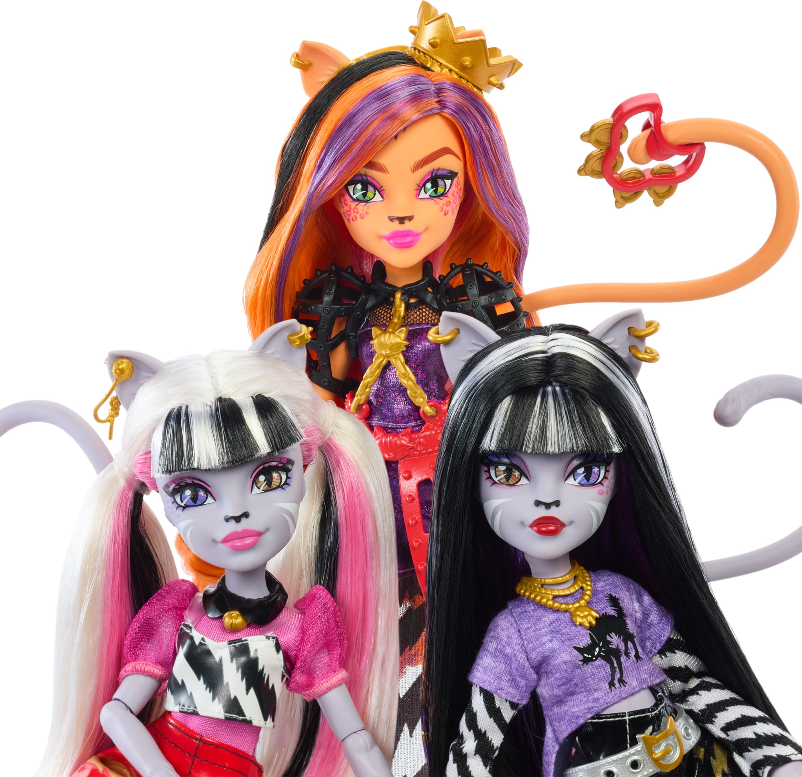 Monster High Hissfits Meowlody doll with layered pop punk outfit for imaginative jams