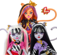 Monster High Hissfits Meowlody doll with layered pop punk outfit for imaginative jams