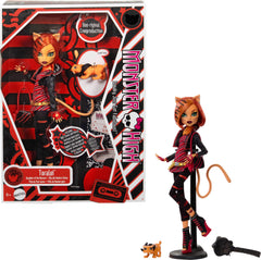 Monster High Toralei doll on stand for stable display and posing.