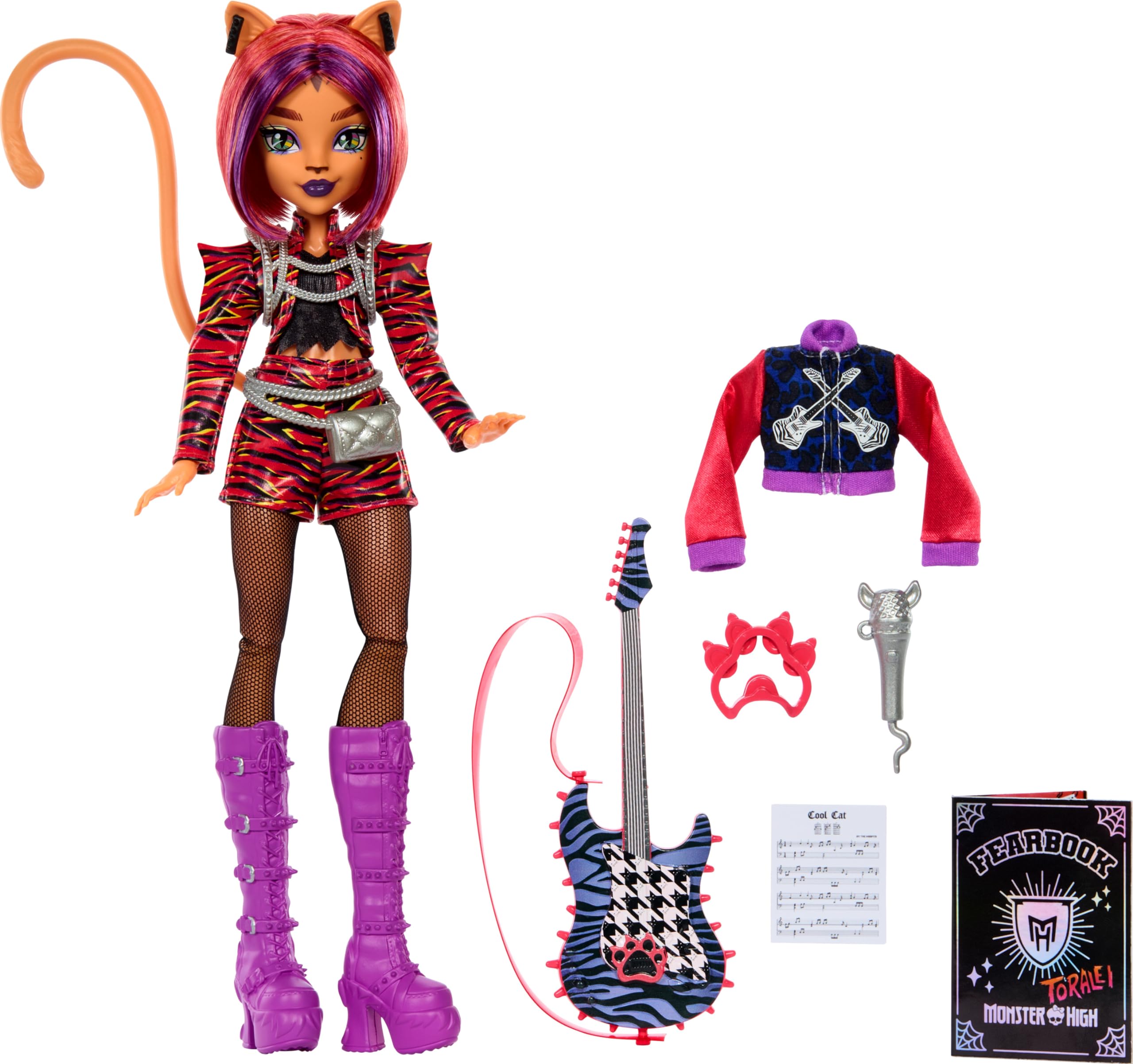 Monster High Toralei Fearbook yearbook cover scene supports narrative exploration.