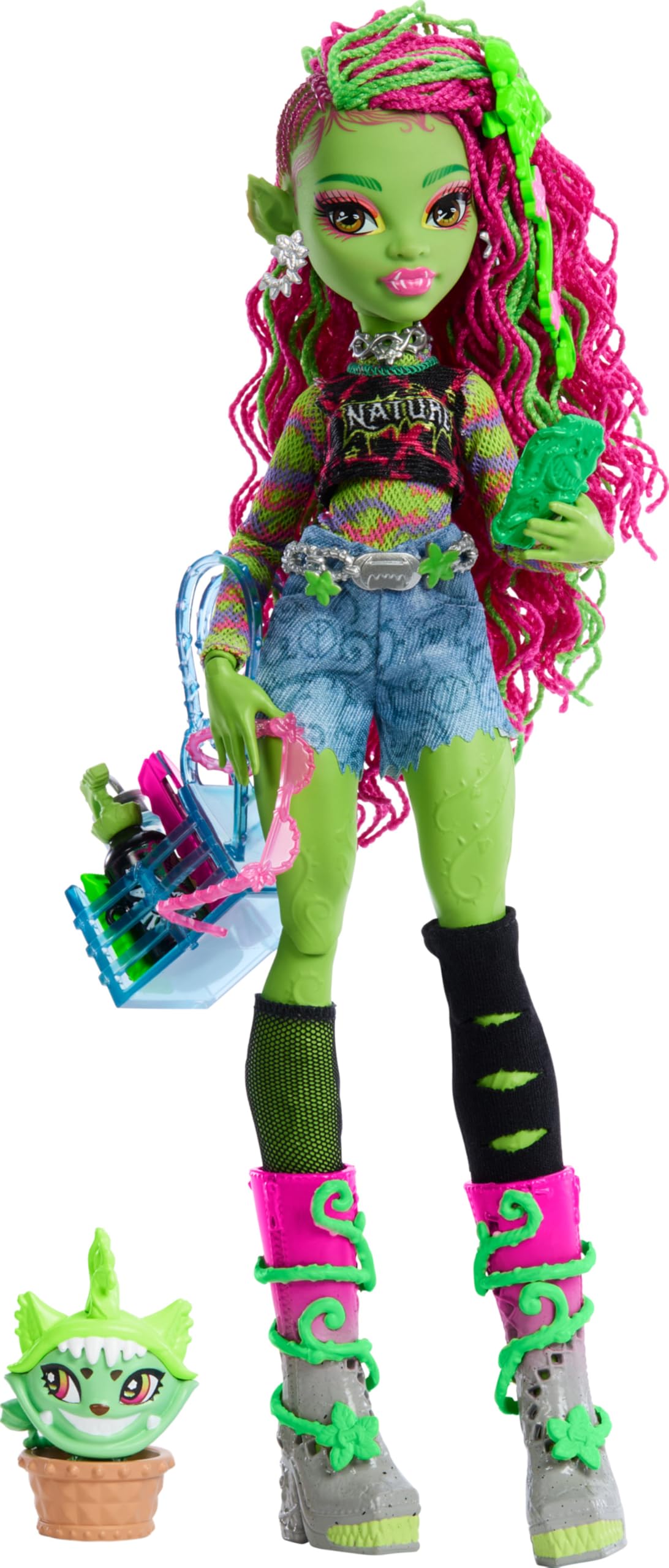 Monster High Venus McFlytrap doll in nature-themed outfit for imaginative play.