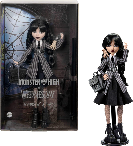 Monster High Wednesday doll in Nevermore uniform for stylish display and collectors