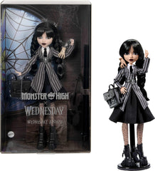 Monster High Wednesday doll in Nevermore uniform for stylish display and collectors