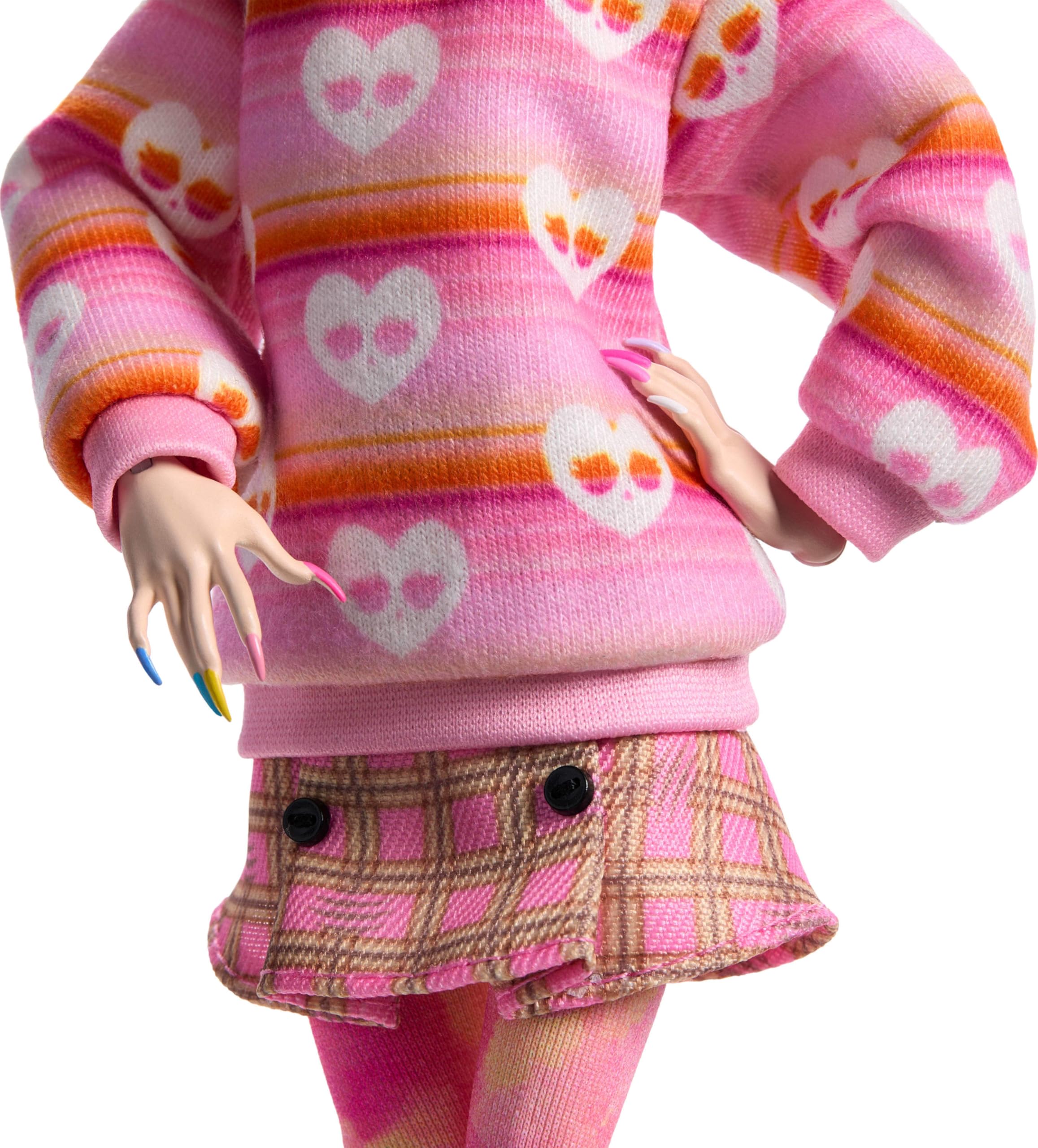 Monster High Enid Sinclair striped turtleneck and plaid skirt detail.