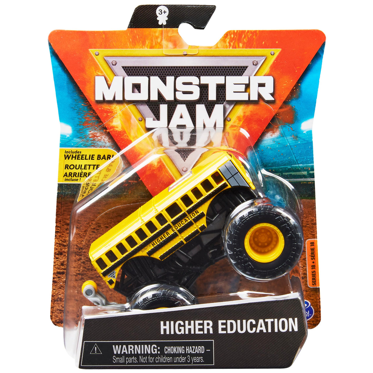 Monster Jam 1:64 scale truck front view for display and play.