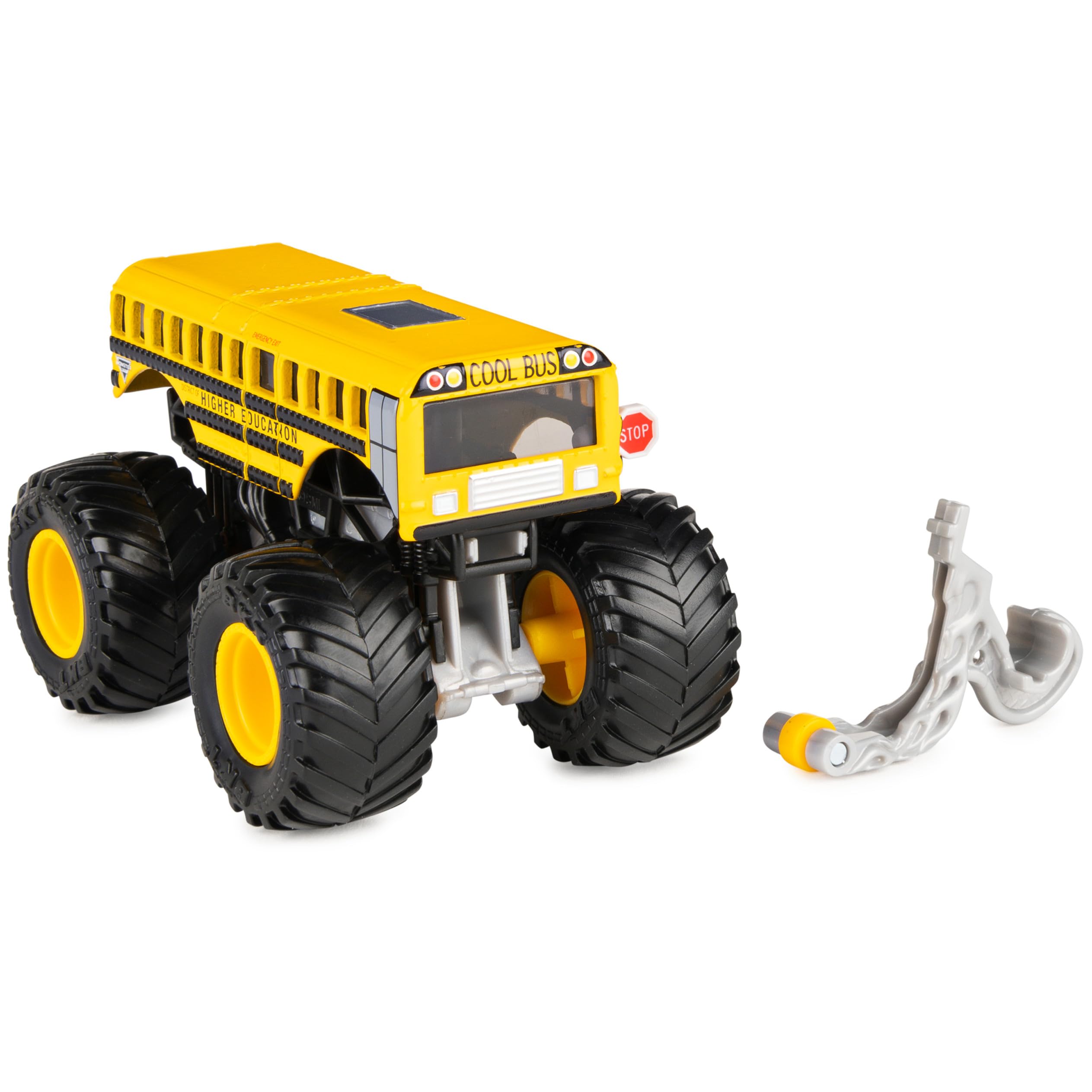 Monster Jam 1:64 scale truck rear view highlighting chrome details.