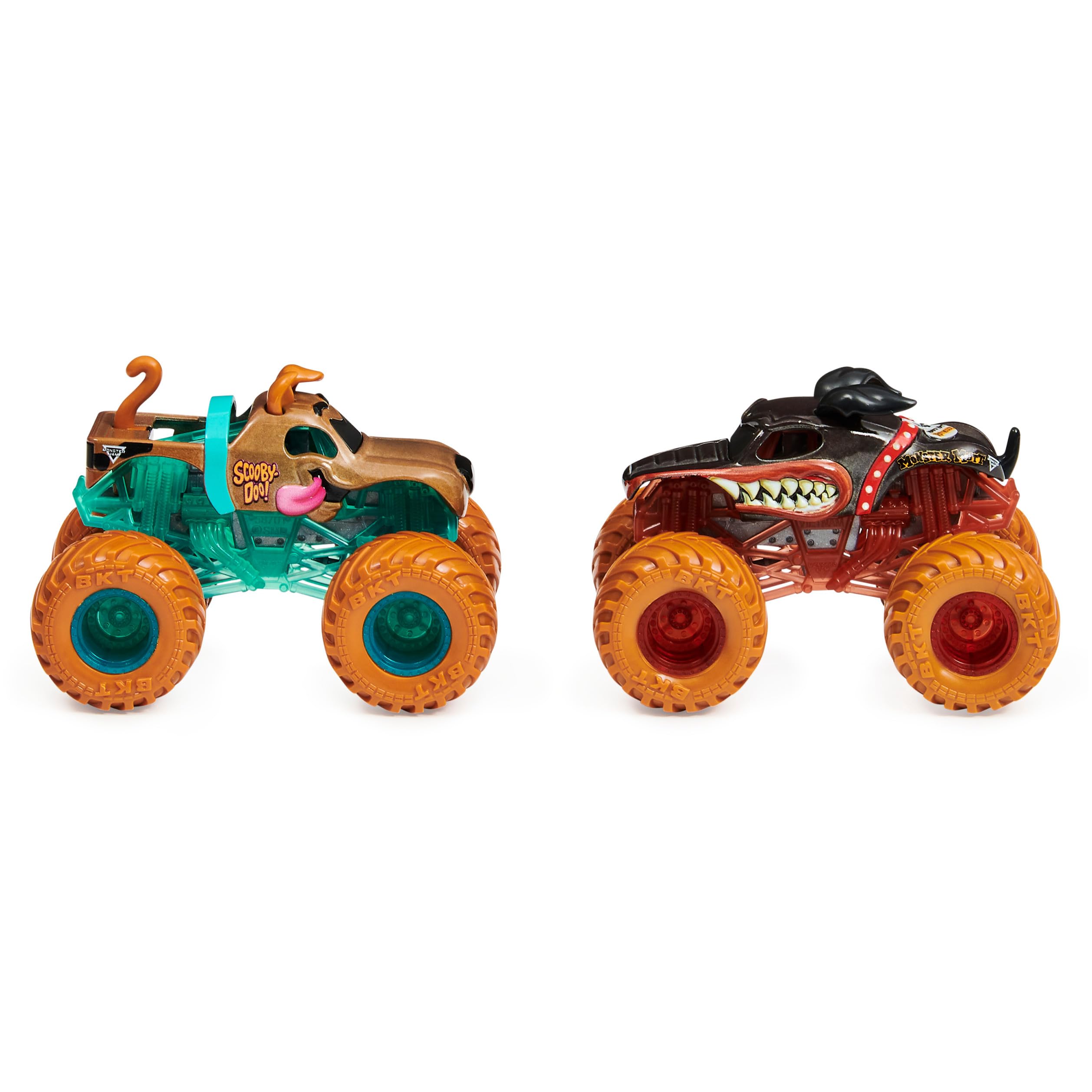 1:64 scale Monster Jam trucks with authentic styling and BKT tires for collector shelves