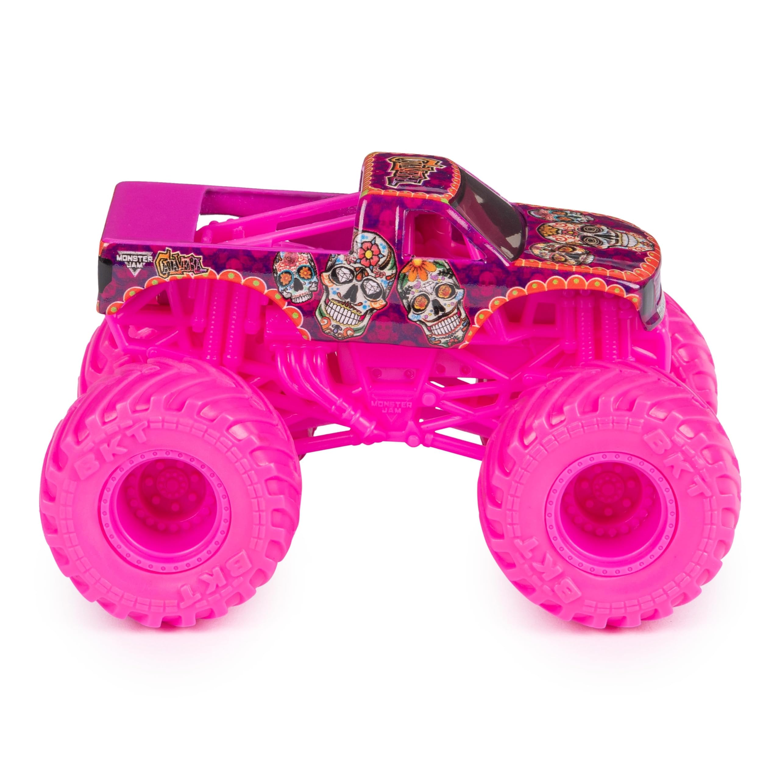 Monster Jam Calavera 1:64 official BKT tires highlight authentic tread.