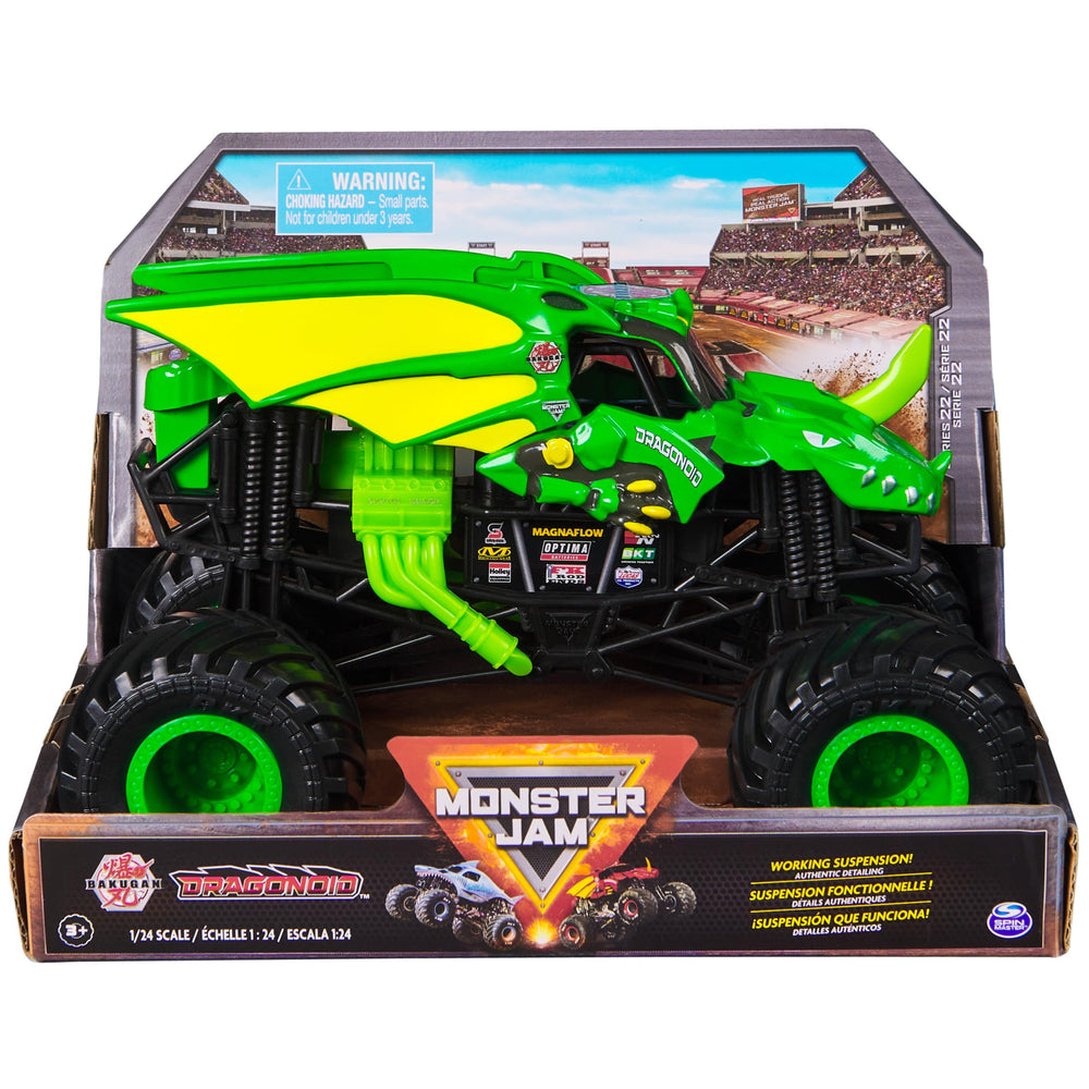 Monster Jam Bakugan Dragonoid Green 1-24 scale truck with chrome rims for play and display