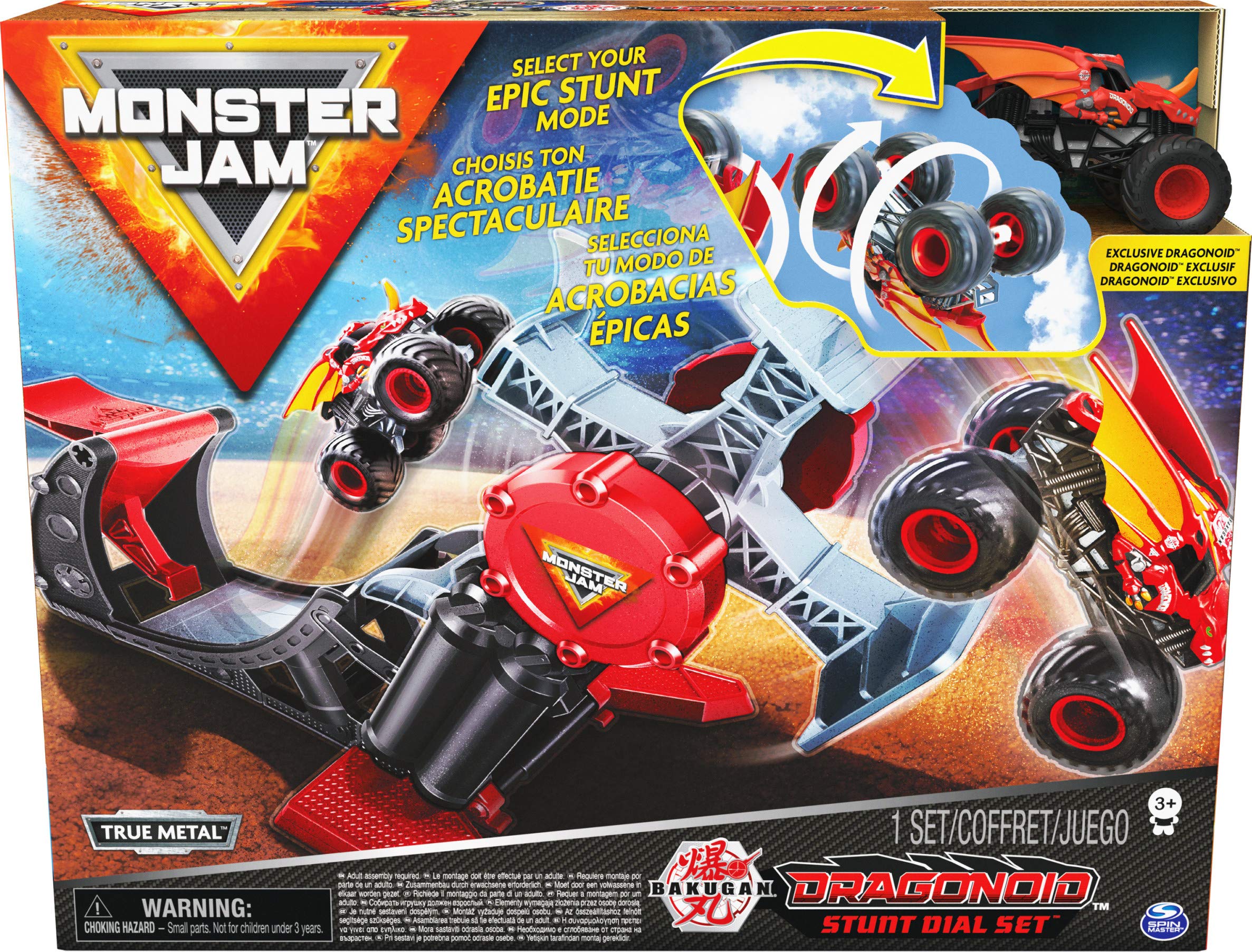 Monster Jam Dragonoid Stunt Dial launcher shows quick action for dynamic stunts.