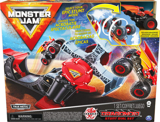 Monster Jam Dragonoid Stunt Dial launcher shows quick action for dynamic stunts.