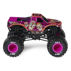 Monster Jam Calavera 1:24 truck top view showing authentic graphics for collectors