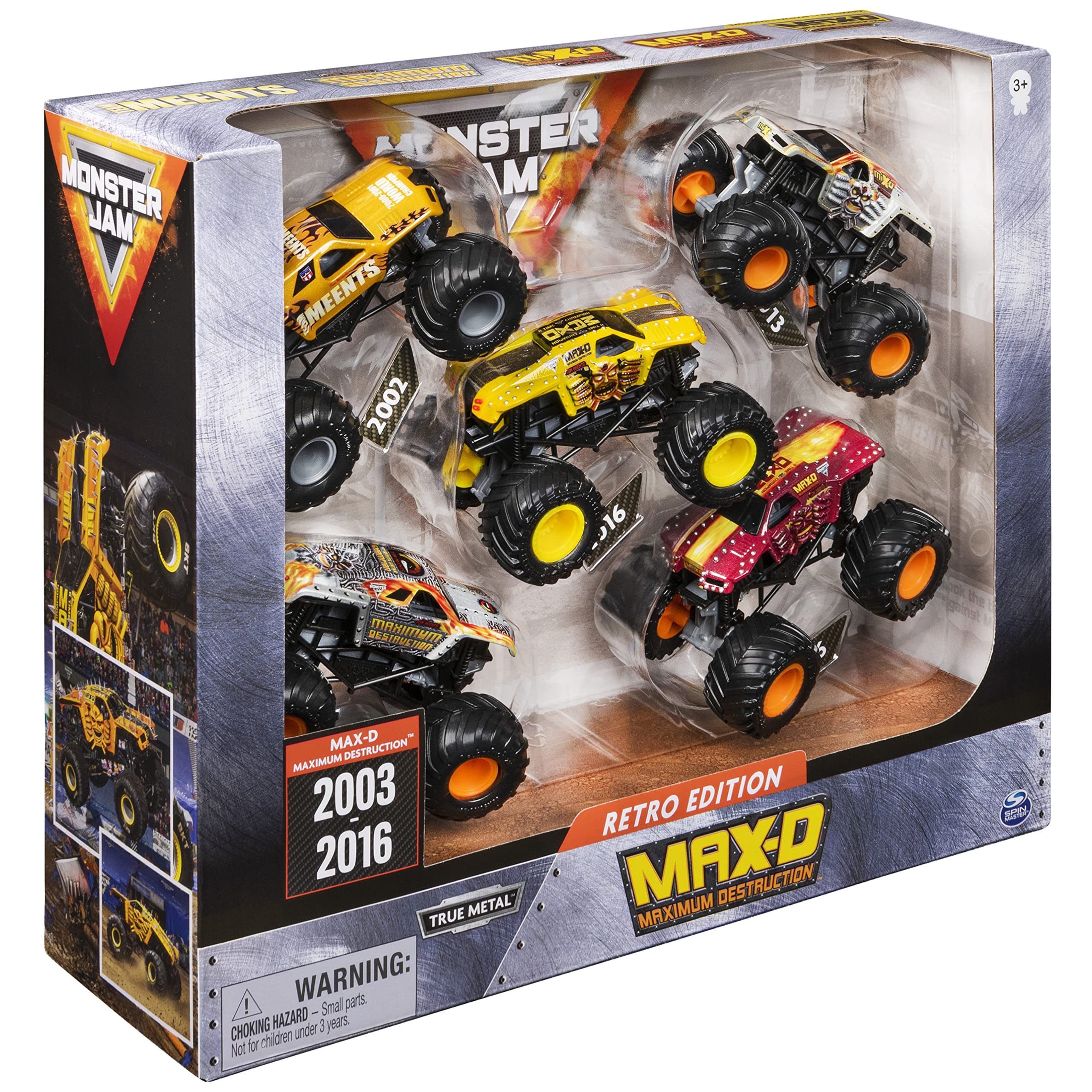 Collectible Retro Edition Monster Jam trucks for display and imagination.