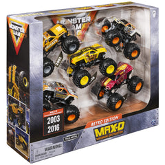 Collectible Retro Edition Monster Jam trucks for display and imagination.