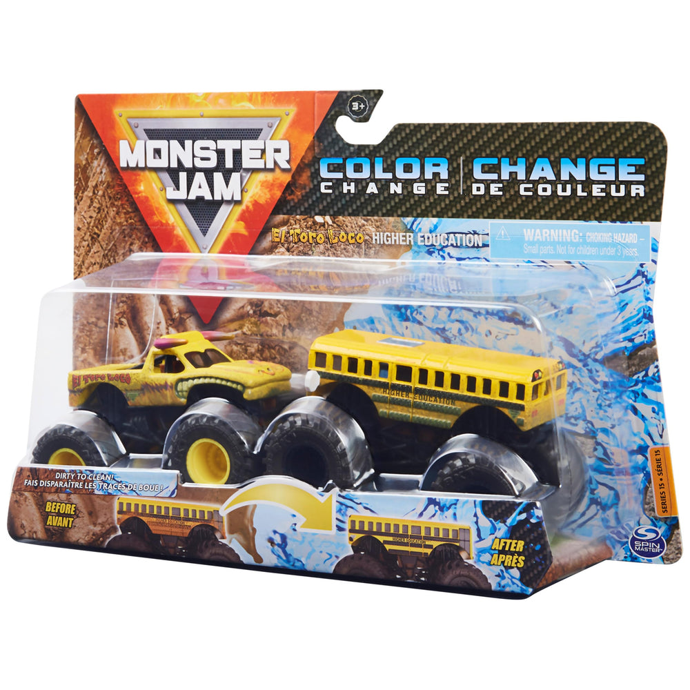 Monster Jam color-change action invites warm-water dunk for dirt fade.