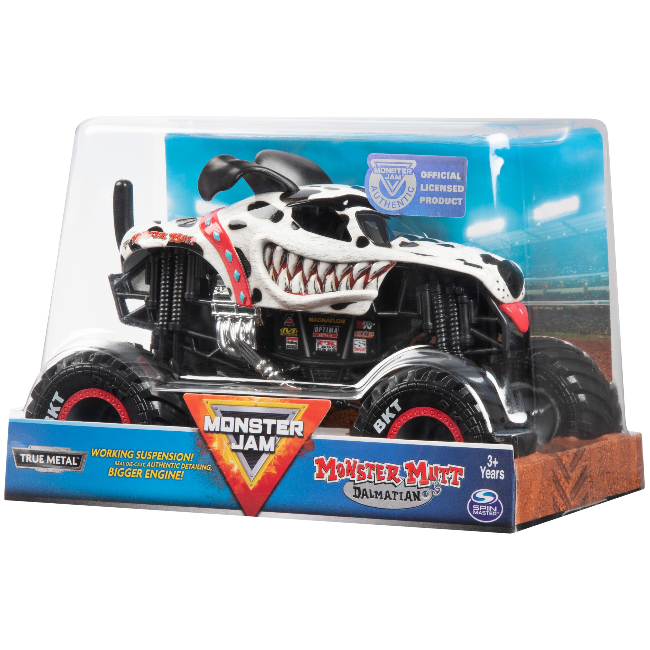 Dalmatian die-cast truck ready for ramps and races.