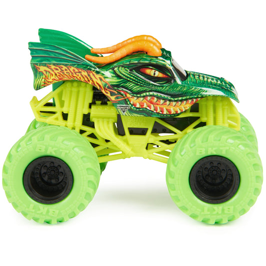 Monster Jam Dragon vs Full Charge side view; ideal for quick races and imaginative play.
