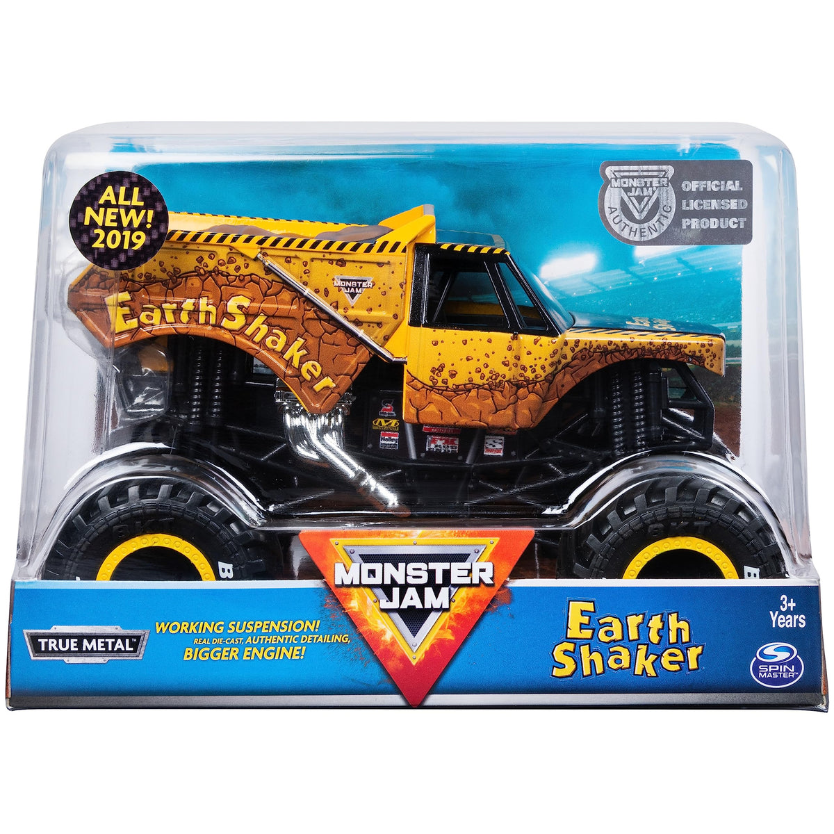 Monster Jam Earth Shaker 1:24 front view highlighting bold graphics for display and play