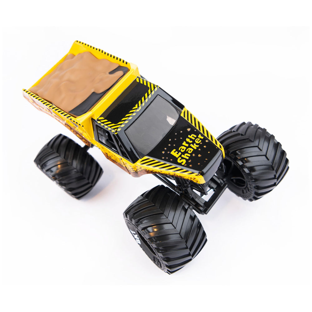 Monster Jam Earth Shaker rear view emphasizes sturdy chassis for action play