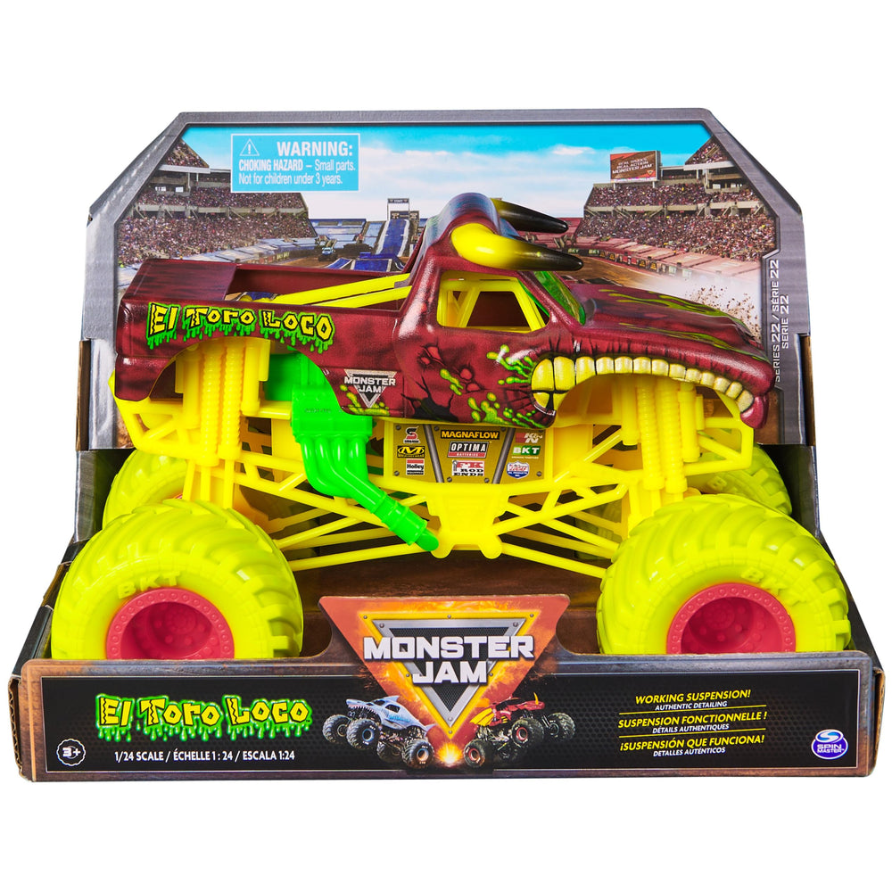Monster Jam El Toro Loco 1:24-scale die-cast truck with authentic design for collectors and kids.
