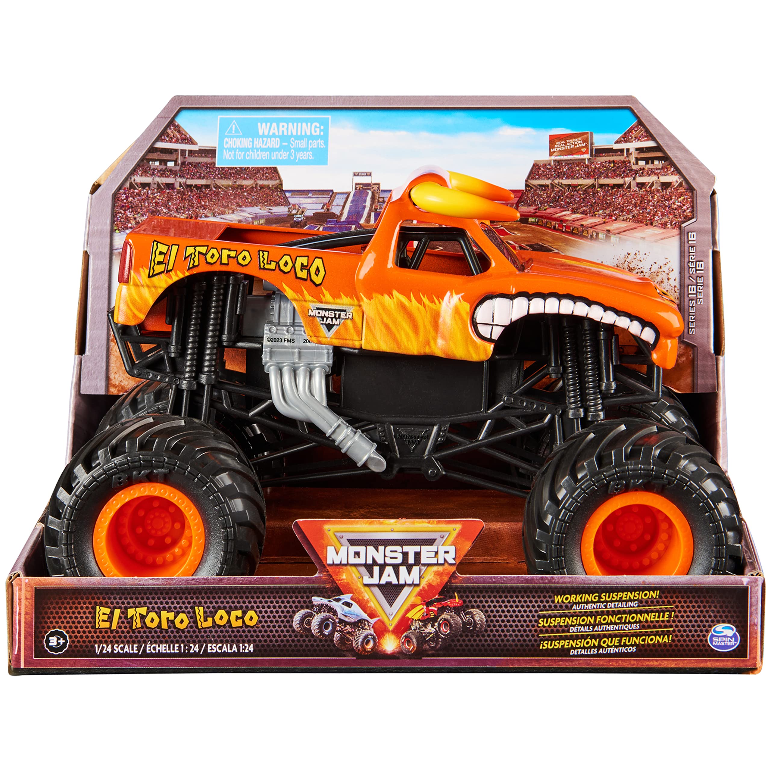 Monster Jam El Toro Loco 1:24-scale truck front view with authentic graphics for display and play