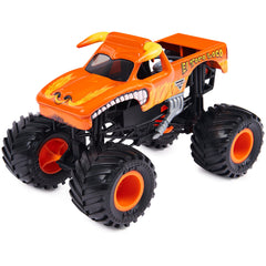 Monster Jam El Toro Loco 1:24-scale truck rear view highlighting the detailed chassis for rugged play