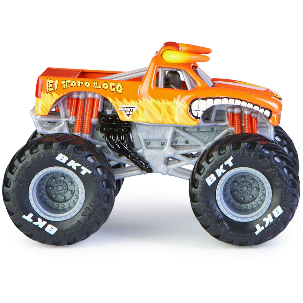 Close-up of El Toro Loco 1:64 die-cast graphics and chassis