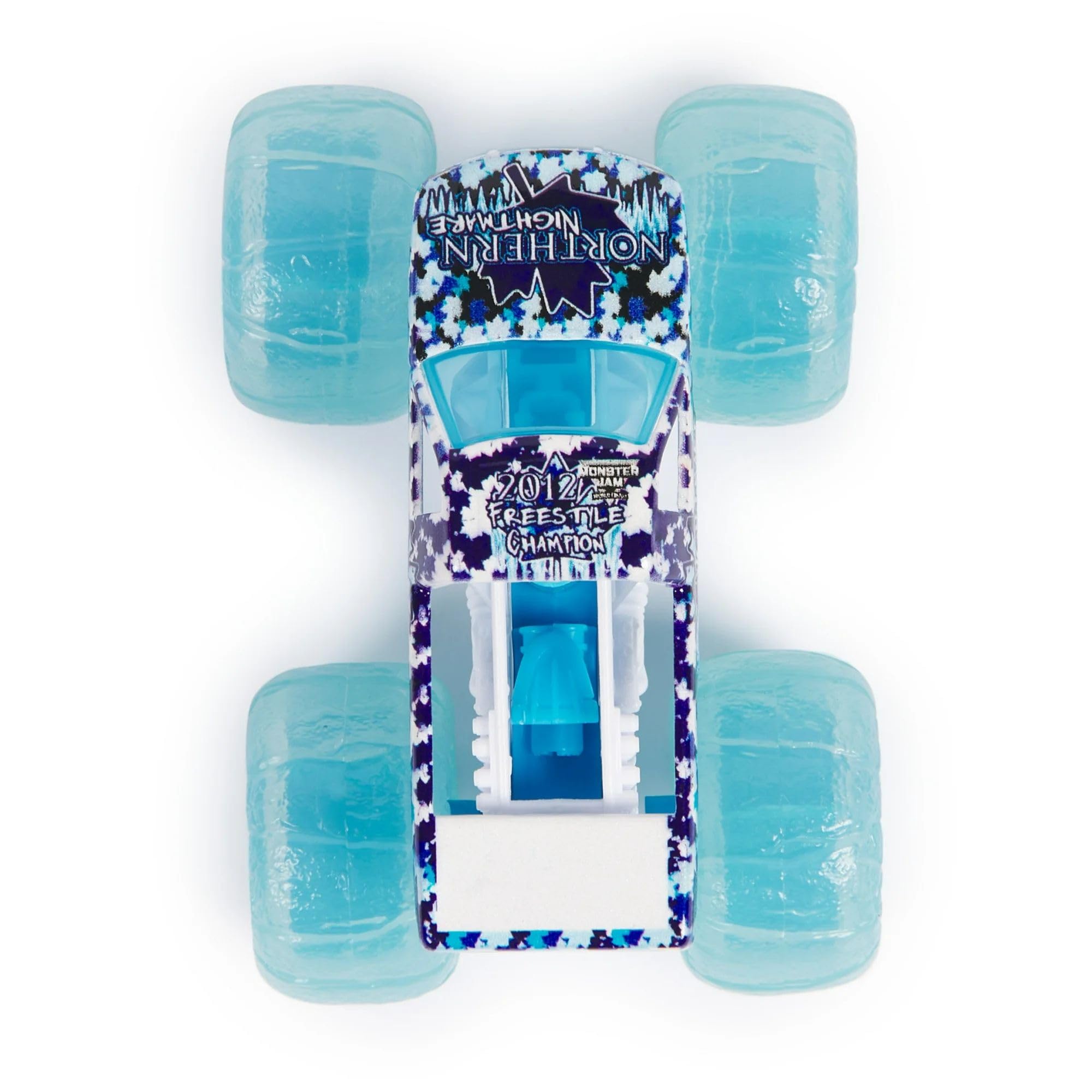 Monster Jam Fire and Ice 1:64 die-cast with stylized chassis and rims for collectors