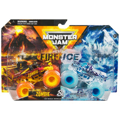 Monster Jam Fire and Ice 1:64 Zombie and Northern Nightmare die-cast trucks for display and play