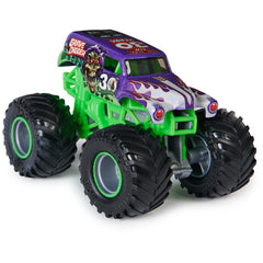 Close-up of graphics and chrome rims on Grave Digger 40th Anniversary trucks