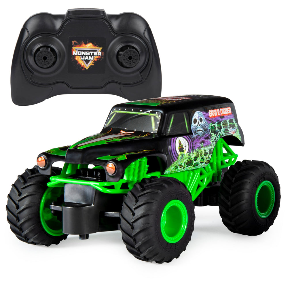 Monster Jam Grave Digger RC truck front view for epic stunt action and authentic styling.