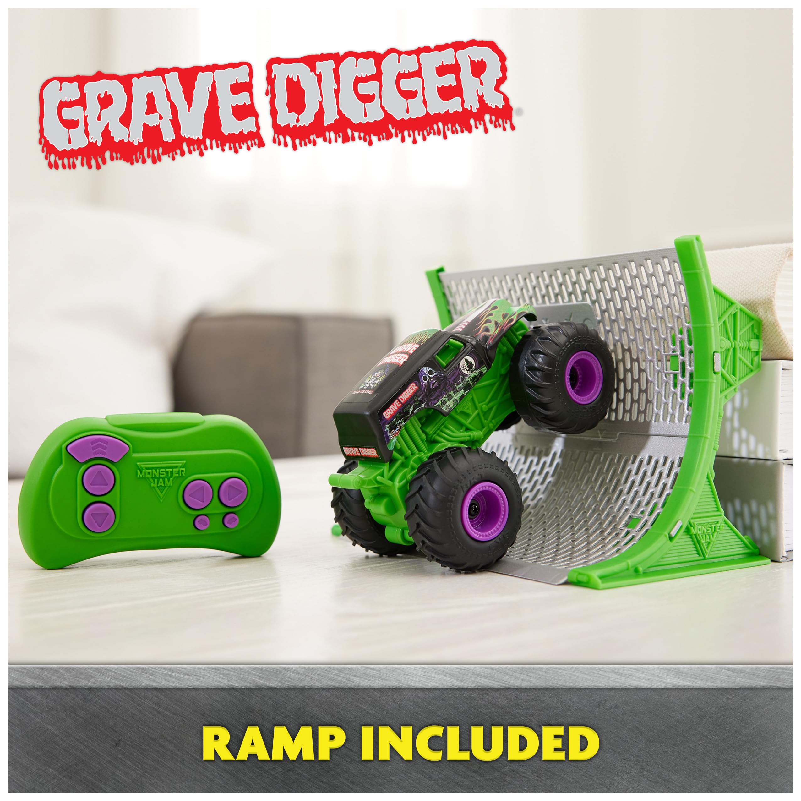 Monster Jam Grave Digger RC truck with ramp for epic stunts