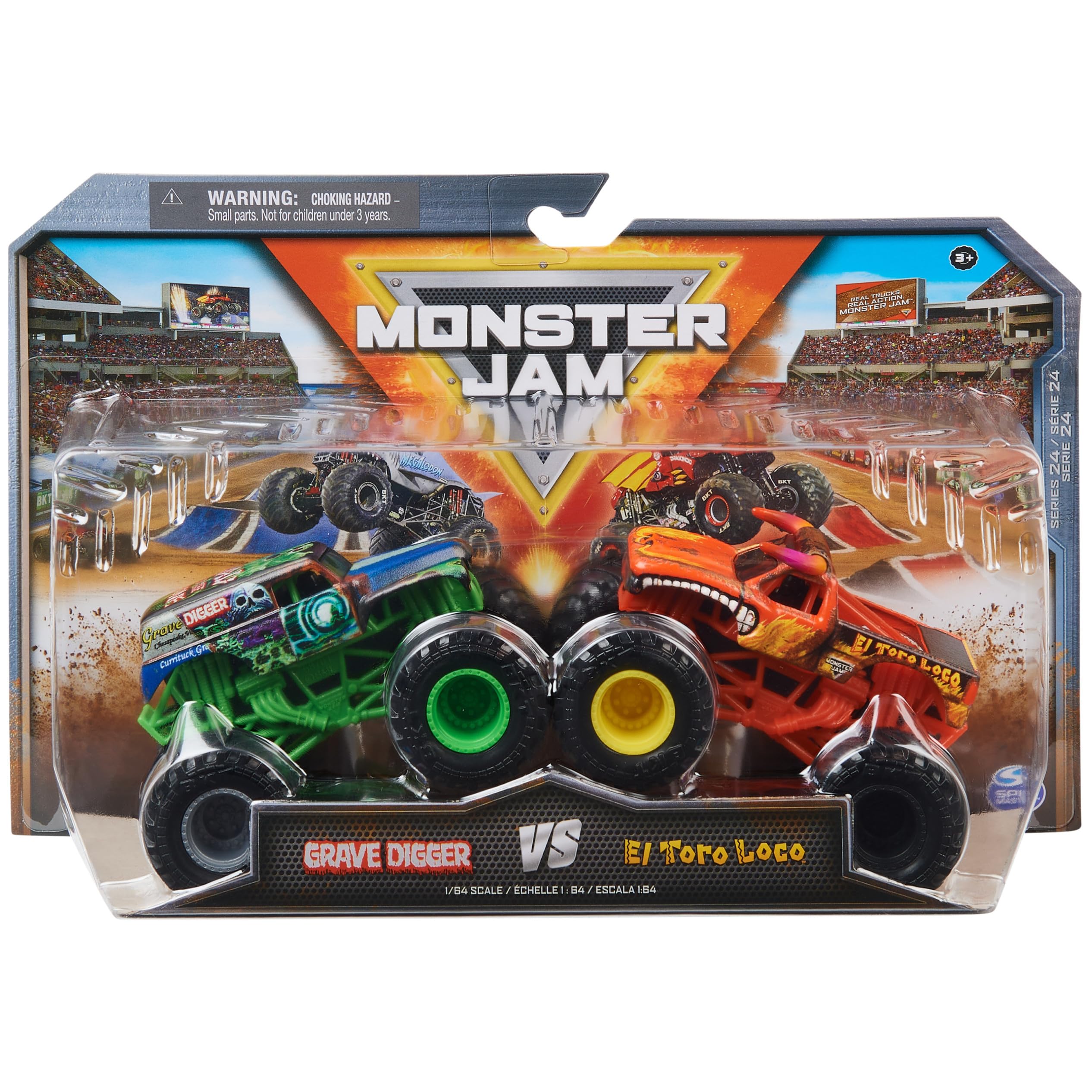 Monster Jam Grave Digger vs El Toro Loco 1:64 pack ready for action-packed play.