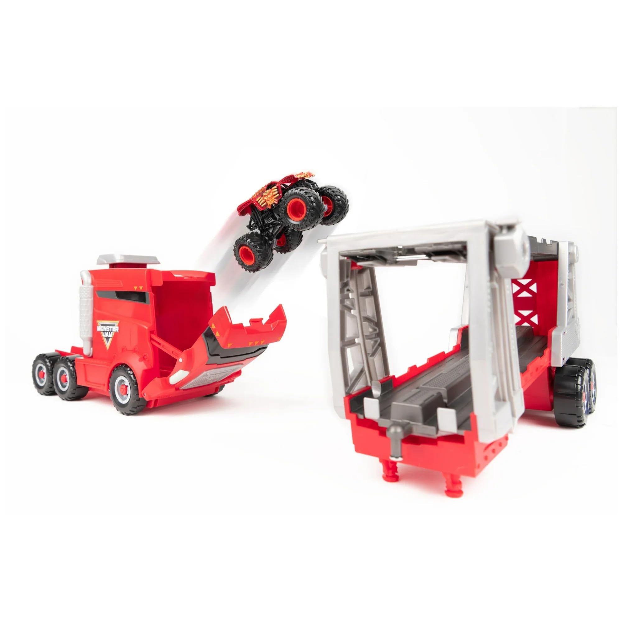 Hauls up to eight official Monster Jam trucks for easy storage and transport