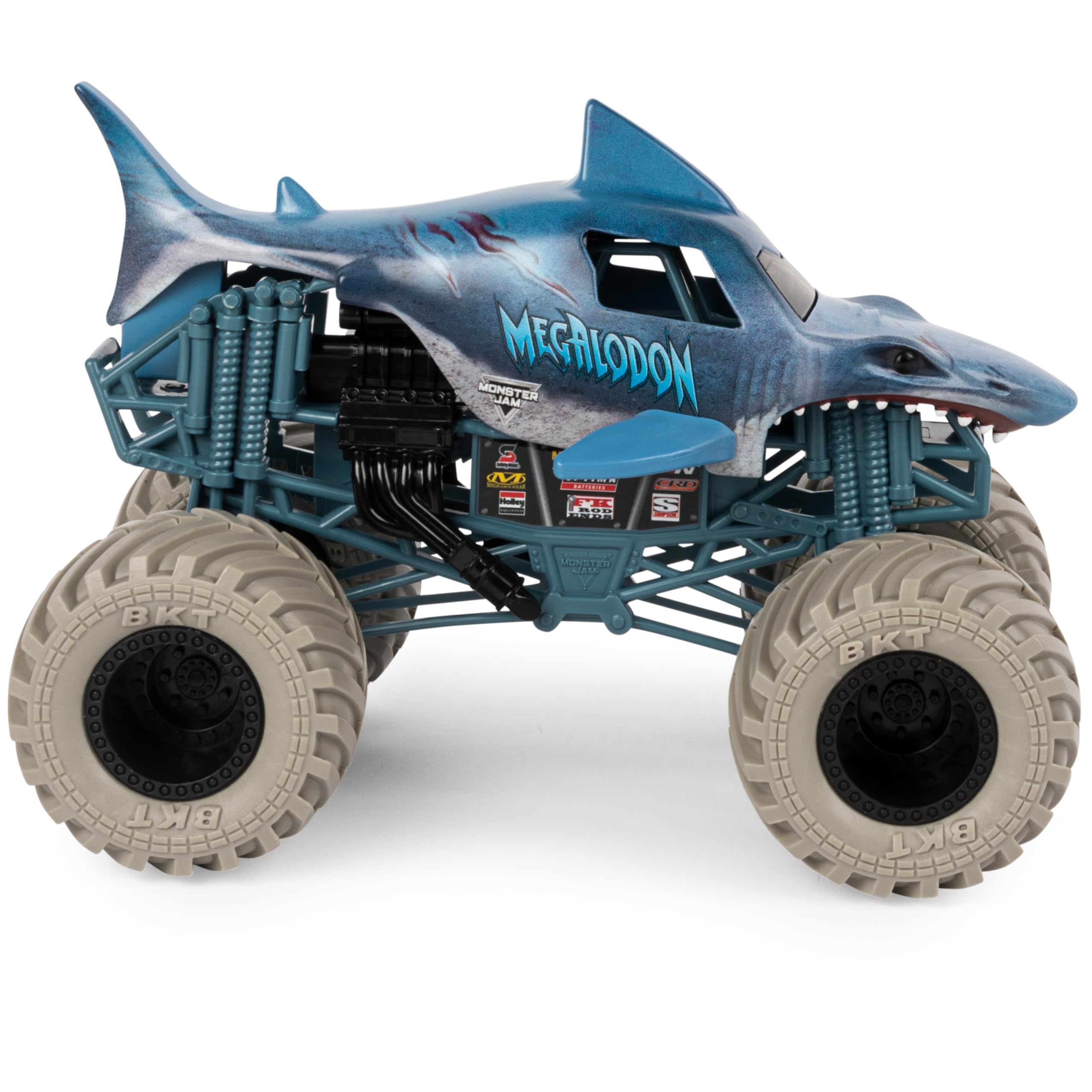 Monster Jam trucks close-up on BKT tires for authentic look.
