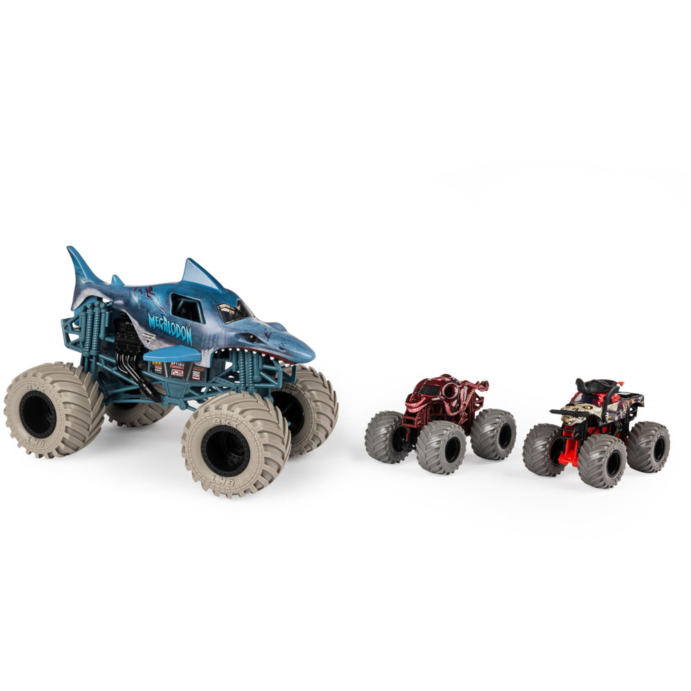 Monster Jam Pirates Curse 1:64 side view on display with authentic details.