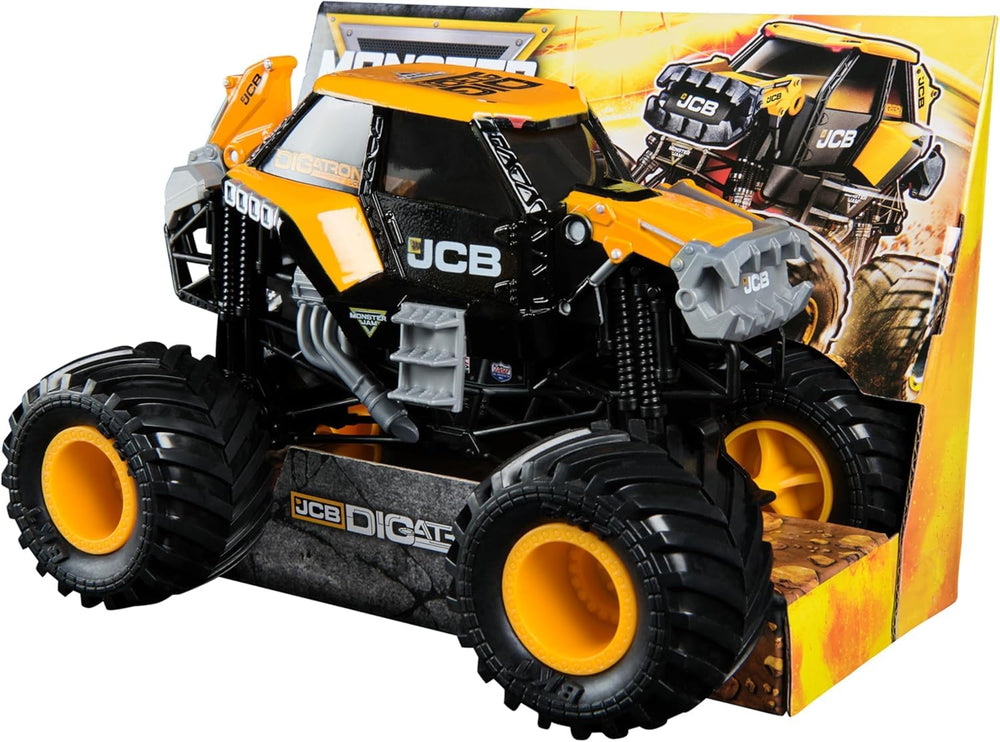 Monster Jam JCB Digatron 1:24 collectible pack image highlighting gift-worthy toy.