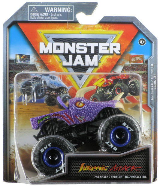 Monster Jam Jurassic Attack 1:64 truck front view with authentic graphics for display