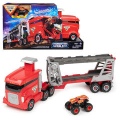 Monster Jam Launch & Go Hauler Truck showing a sturdy 2-in-1 transport and launcher for action