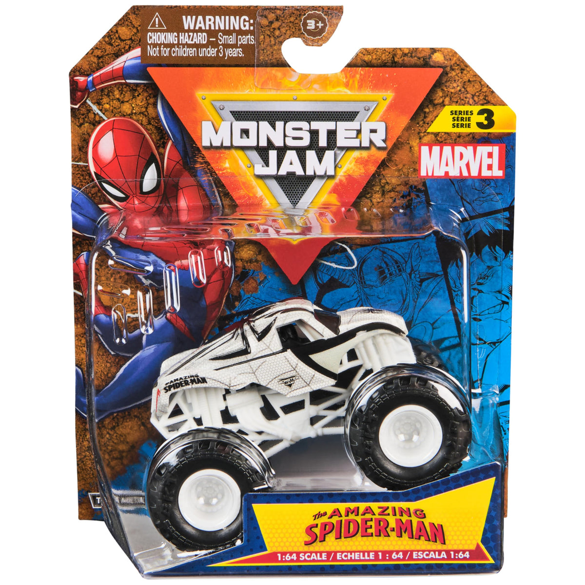 Monster Jam Marvel Spider-Man 1:64 truck with vivid graphics for imaginative play