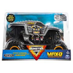 Monster Jam Max D 1:24 front view with authentic graphics for display