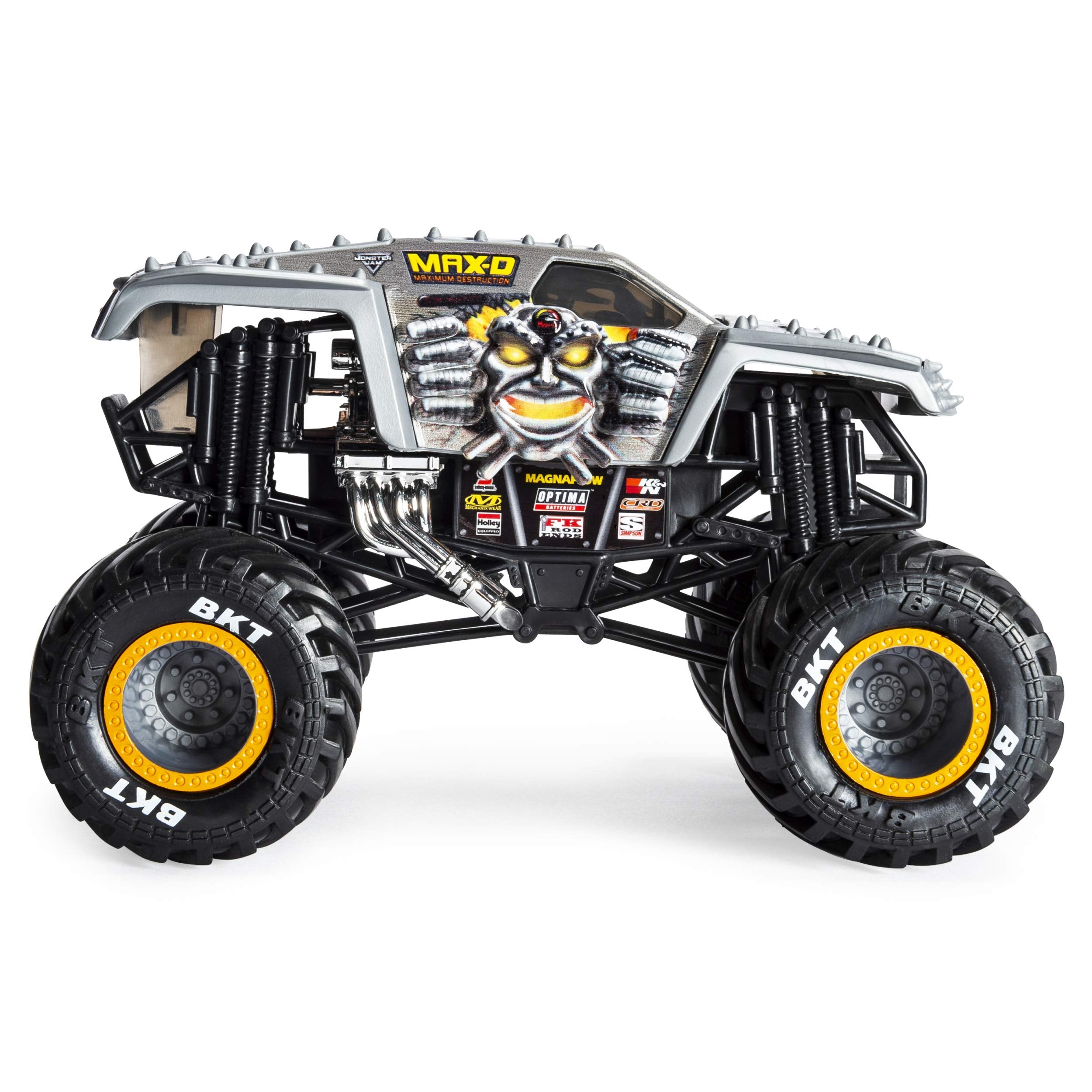 Monster Jam Max D 1:24 suspension action shot highlights dynamic posing