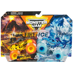Monster Jam Megalodon fire 1:64 diecast front view for collectors.