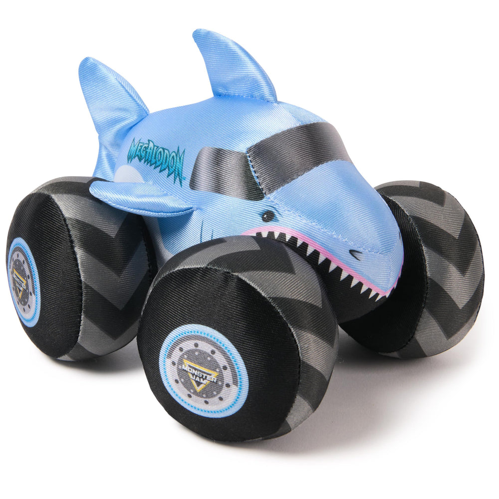 Monster Jam Megalodon plush truck in soft fabric, ideal for cuddly play