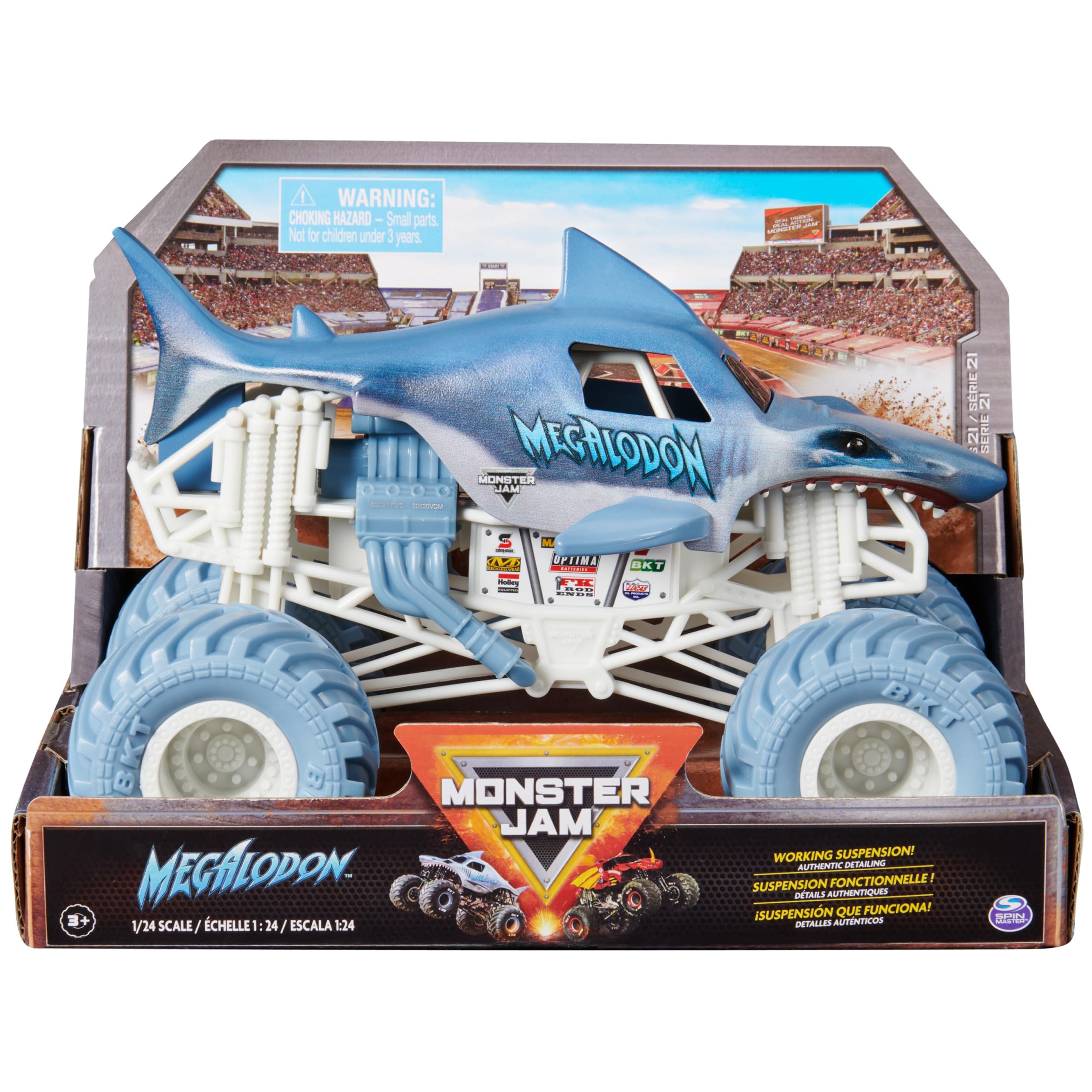 Monster Jam Megalodon 1:24 front view reveals authentic graphics for collectors